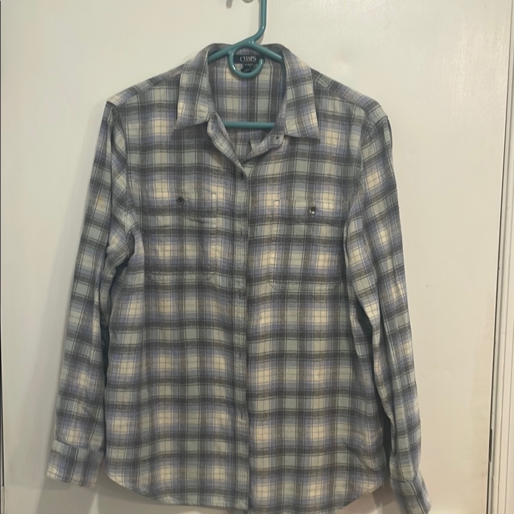 Chaps Gray Plaid Button Down Shirt